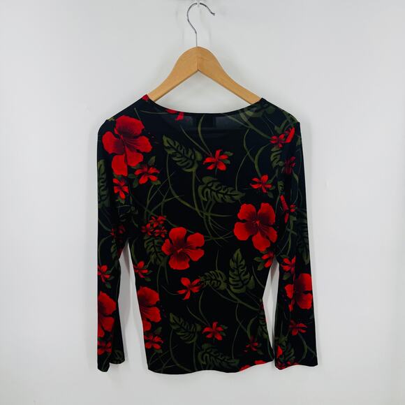 Vintage Jananas Mesh Long-Sleeve Top Size M Floral/Leaf Y2K Style Dark Romantic - Picture 2 of 6